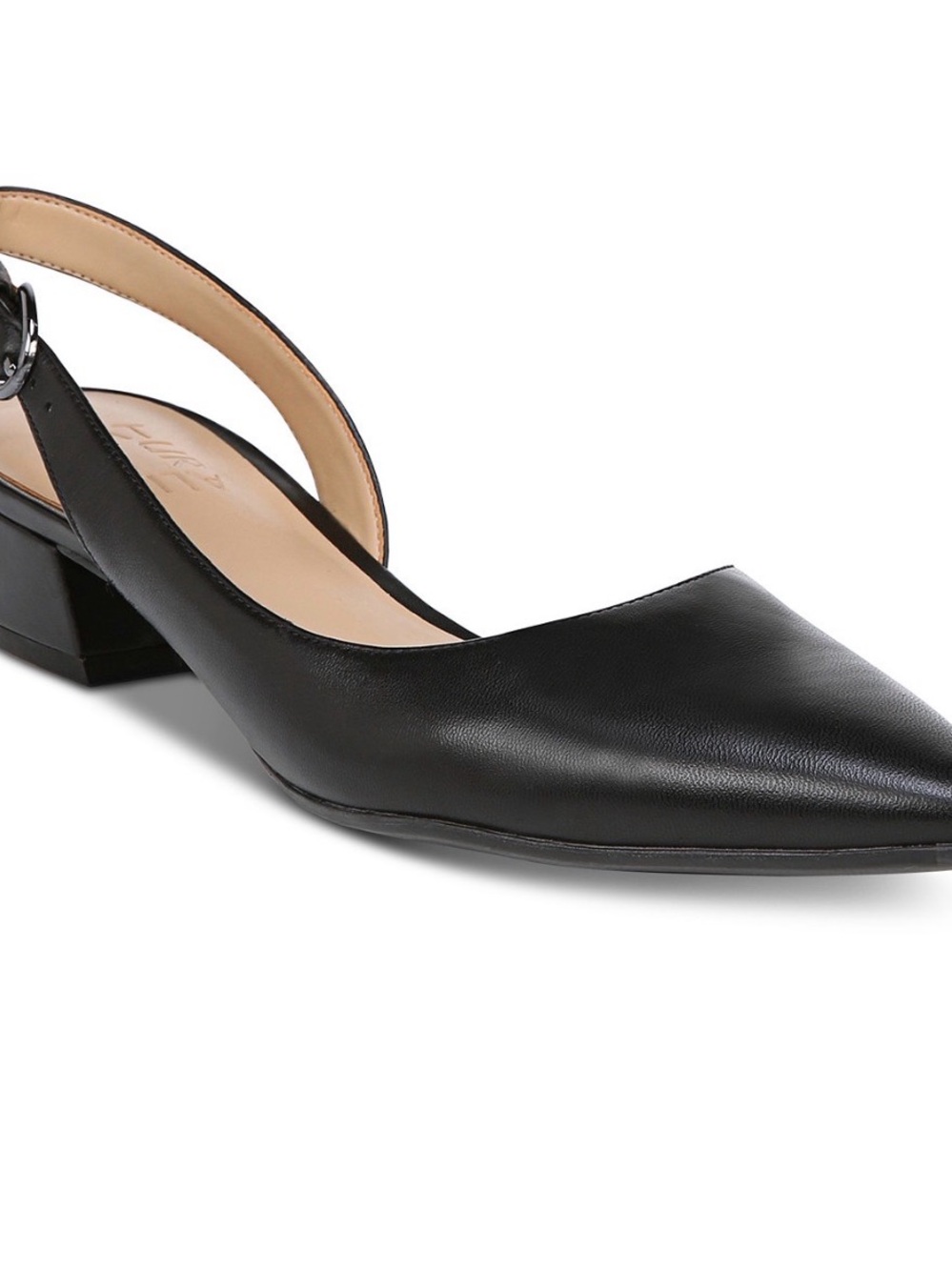 Naturalized Black Leather Pointed Slingback Low Heel Pumps 9.5M